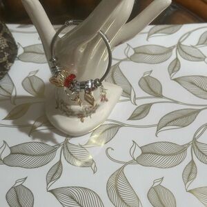 Silver Charm Bracelet with Red Accents